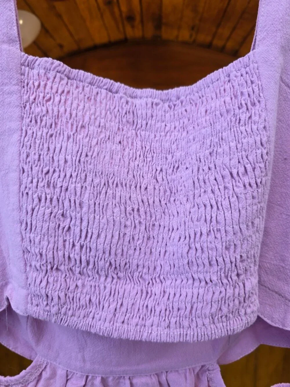 Heyson Light Mauve Cutout Crop Top | Scalloped Hem | 100% Cotton | Smocked Back - Picture 7 of 10